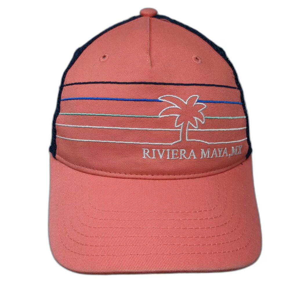 Caribbean Side Trucker Hat Orange Blue One Size Riviera Maya Mexico Palm Tree